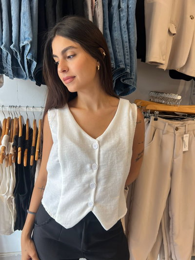 Chaleco lino liso blanco