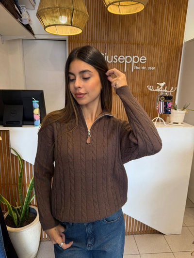 Sweater c/ cierre marron