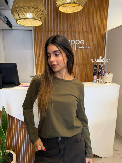 REMERA MANGAS LARGA ALGODON VERDE