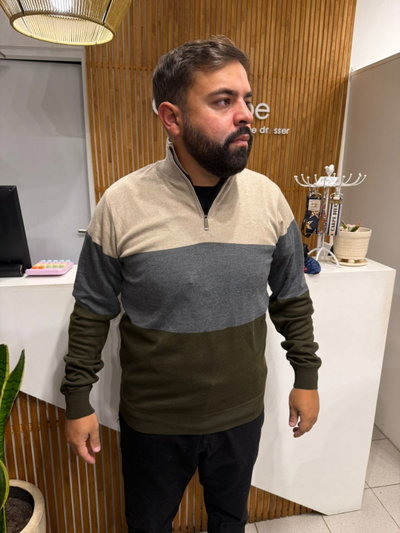 SWEATER CON CIERRE BEIGE Y GRIS