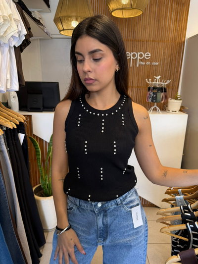 TOP HILO NEGRO CON BRILLOS