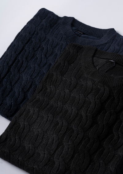 sweaters con ocho negro y azul