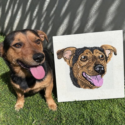 CUADRO MASCOTA bordado en lienzo