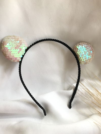 Vincha lentejuela Rosa y blanco