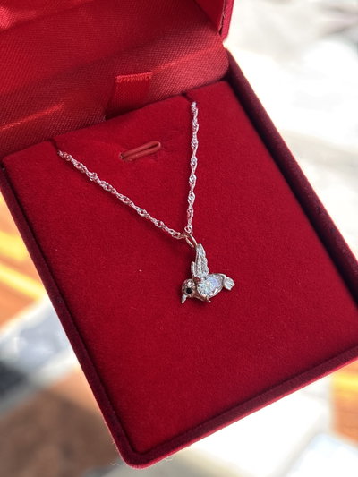 Conjunto de plata colibri con cubic