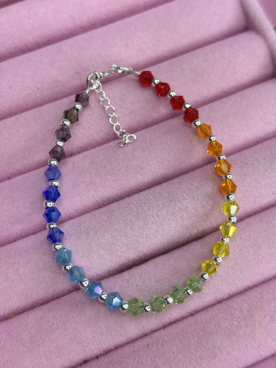 Pulsera cristal y bolitas de plata