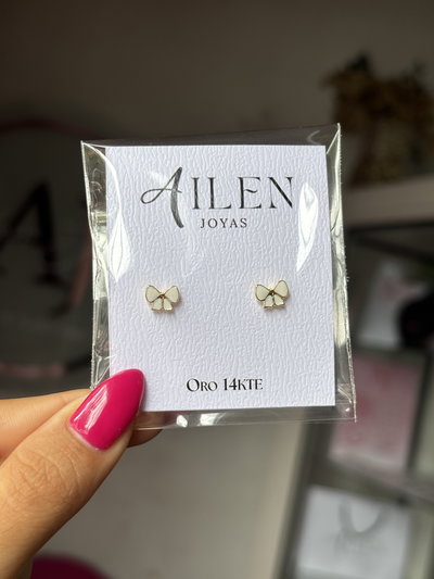 Aros Oro moñito blanco 