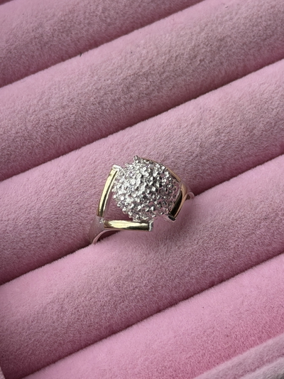 Anillo frutillon blanco plata y oro