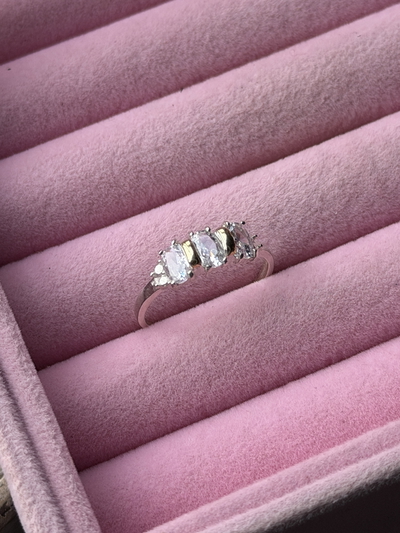 Anillo 3 cubic blanco plata y oro
