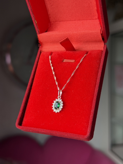 Conjunto de plata Gotita cubic verde