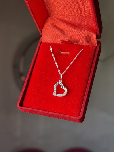 Conjunto de plata Corazon calado con microcubics colores