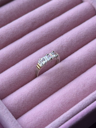 Anillo 3 cubic blanco plata y oro