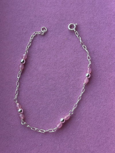 Pulsera 4 esferas de plata con cristales rosas