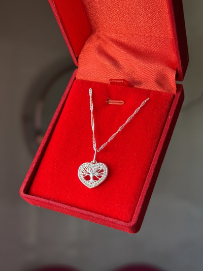 Conjunto de plata Corazon árbol con microcubics