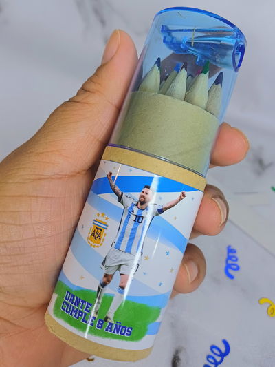 Tubo con lápices y sacapuntas MESSI x10