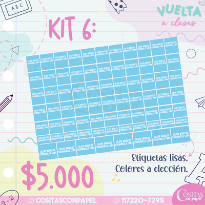 Kit Escolar 6 - Etiquetas Lisas 