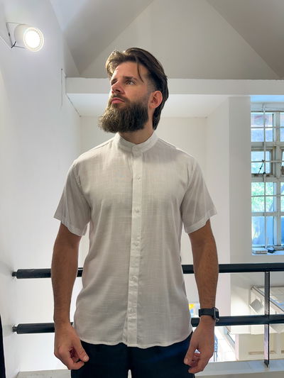 Camisa Lino Cuello Mao Blanco