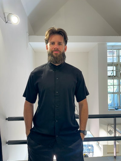 Camisa Lino Cuello Mao Negro