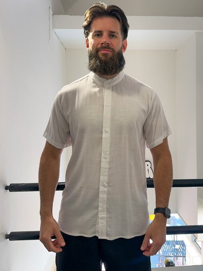 Camisa Lino Cuello Mao Blanco
