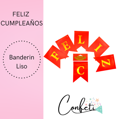 BANDERIN LISO FELIZ CUMPLEAÑOS ROJO