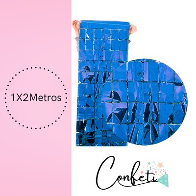CORTINA METALIZADA CUADRADOS BRICK WALL 1X2 AZUL