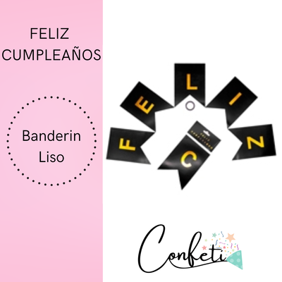 BANDERIN LISO FELIZ CUMPLEAÑOS NEGRO