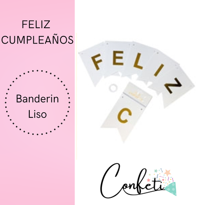BANDERIN LISO FELIZ CUMPLEAÑOS BLANCO
