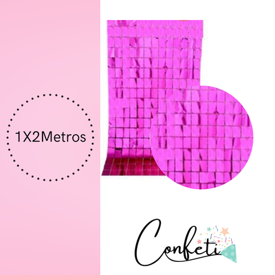 CORTINA METALIZADA CUADRADOS BRICK WALL 1X2 FUCSIA
