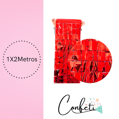 CORTINA METALIZADA CUADRADOS BRICK WALL 1X2 ROJO