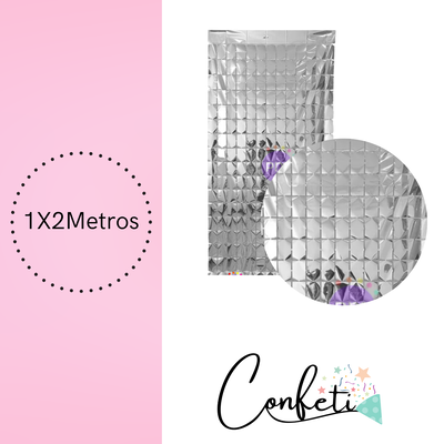 CORTINA METALIZADA CUADRADOS BRICK WALL 1X2 PLATA