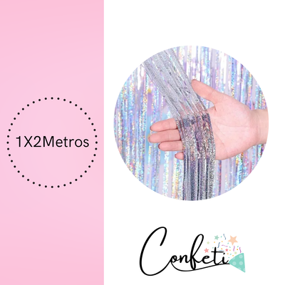 CORTINA METALIZADA 1X2M HOLOGRAFICA PLATEADA
