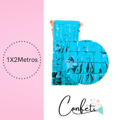CORTINA METALIZADA CUADRADOS BRICK WALL 1X2 CELESTE