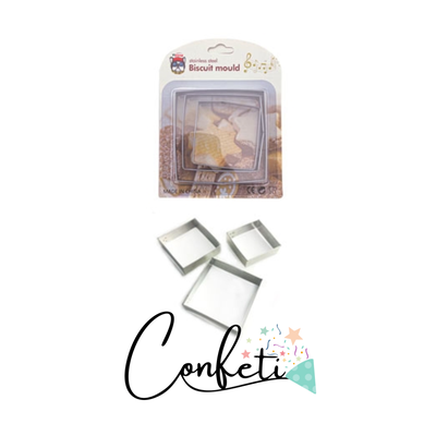 CORTANTE GALLETITAS METAL SET X 3 CUADRADOS 7 6 5 CM