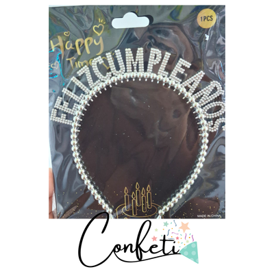 VINCHA FELIZ CUMPLEAÑOS X1 PLATEADA