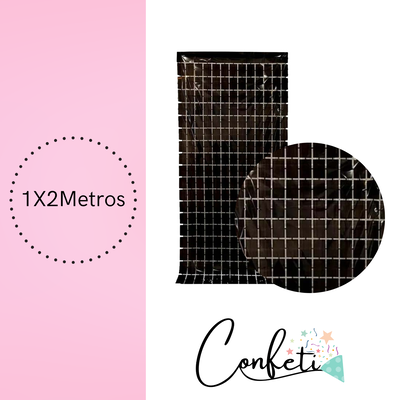CORTINA METALIZADA CUADRADOS BRICK WALL 1X2 NEGRO