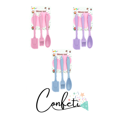SET 3 UTENSILLOS SILICONA 22 CM ESPATULA PINCEL CUCHARA