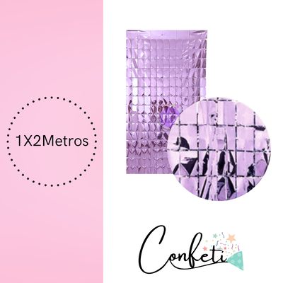 CORTINA METALIZADA CUADRADOS BRICK WALL 1X2 LILA