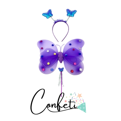 SET 3PCS ALAS DE MARIPOSA + VINCHA + VARITA