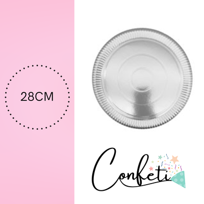 BANDEJA DE CARTÓN CIRCULAR 28CM PLATA