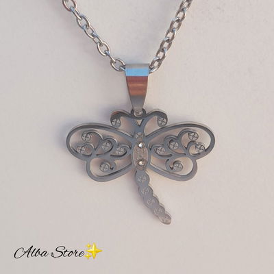 Dije libélula con strass + cadena