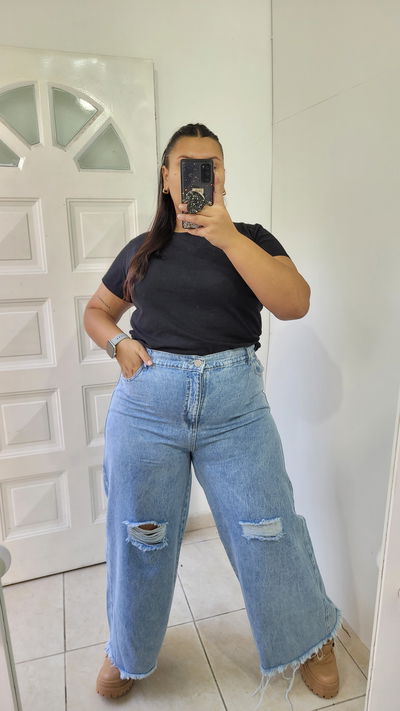 Jean Wide Leg ozono desflecado 