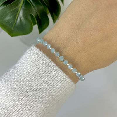 Pulsera Cristal Celeste y Bolitas Plata 925