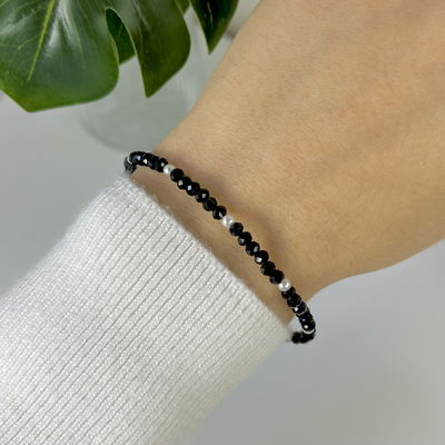 Pulsera Cristal Negro y Perlas Plata 925