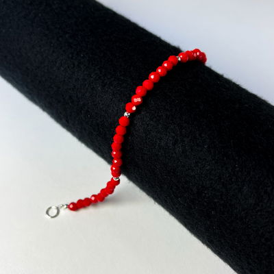 Pulsera Cristal Rojo y Bolitas Plata 925