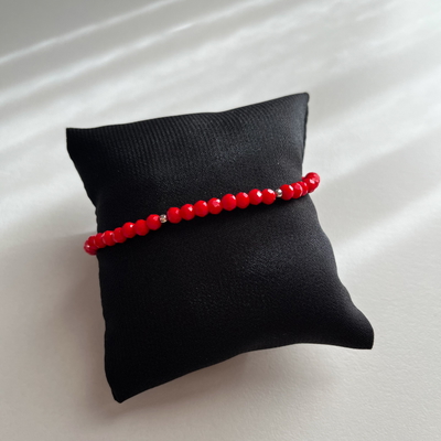 Pulsera Cristal Rojo y Bolitas Plata 925