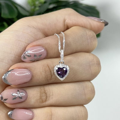 Dije Corazón Lila Plata 925