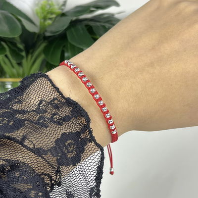 Pulsera Roja de Hilo y Bolitas Plata 925