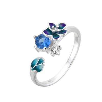 Anillo Tulipán Azul Plata 925