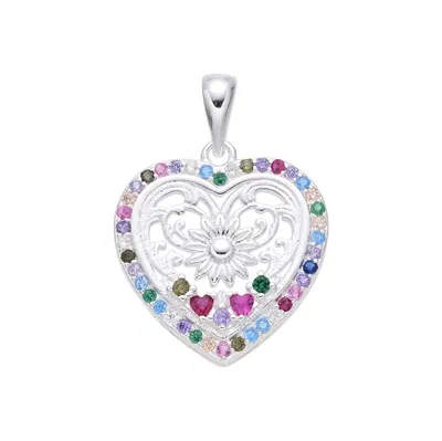 Dije Corazón y Flor Multicolor Plata 925
