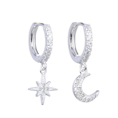 Argollas de Luna y Estrellas 14mm Plata 925